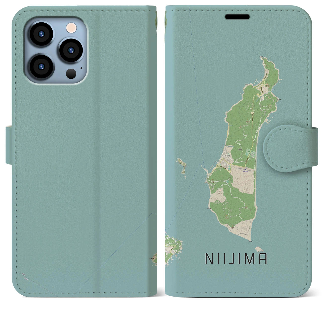 【新島(東京都)】地図柄iPhoneケース(手帳タイプ)ナチュラル・iPhone 13 Pro Max 用