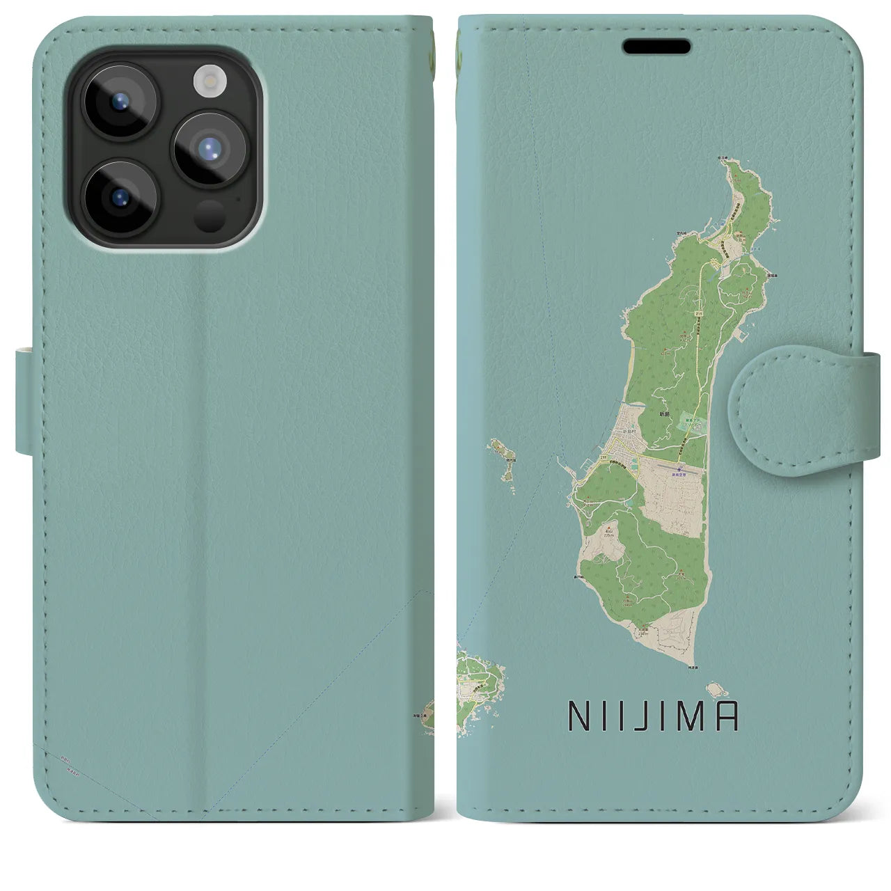 【新島(東京都)】地図柄iPhoneケース(手帳タイプ)ナチュラル・iPhone 15 Pro Max 用