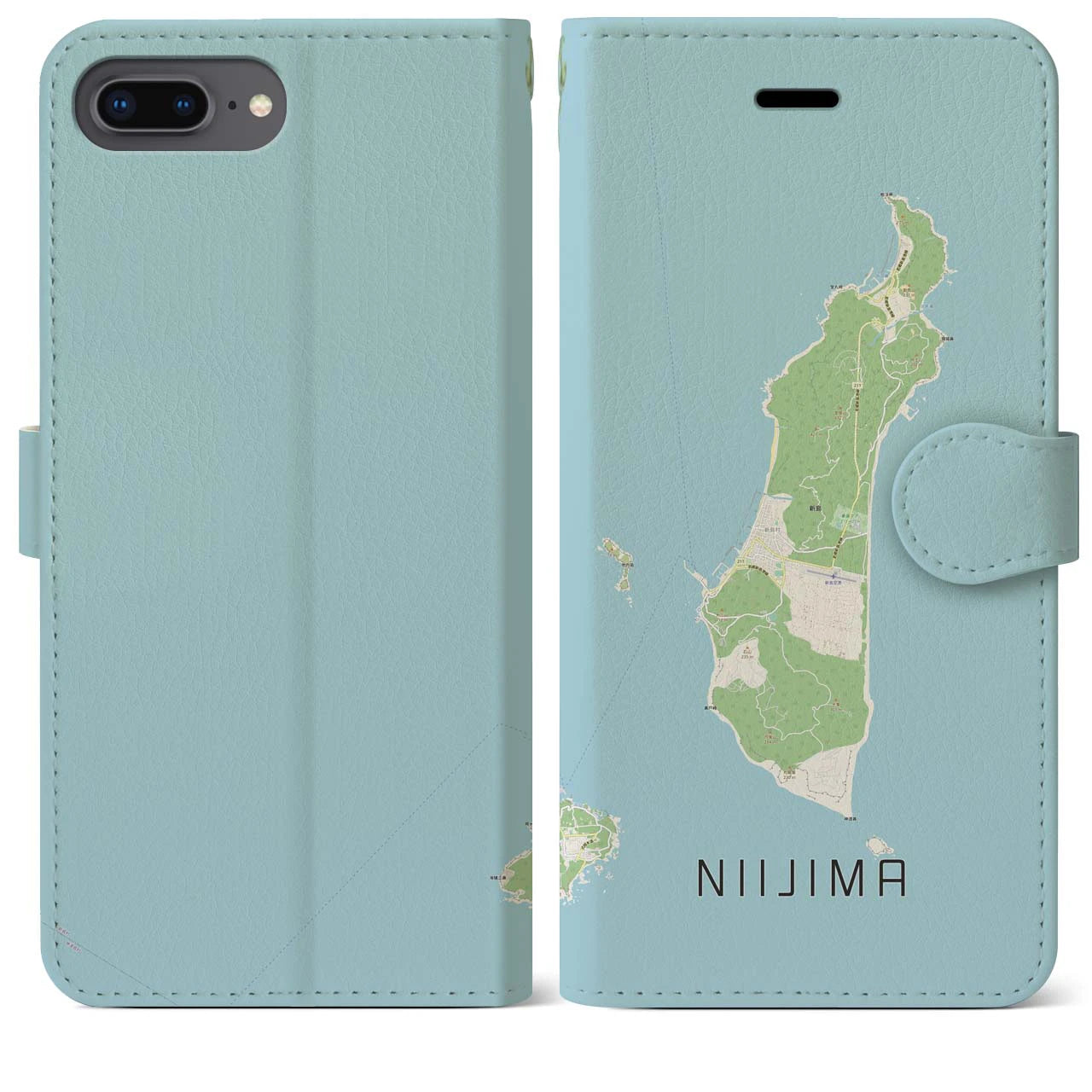 【新島(東京都)】地図柄iPhoneケース(手帳タイプ)ナチュラル・iPhone 8Plus /7Plus / 6sPlus / 6Plus 用