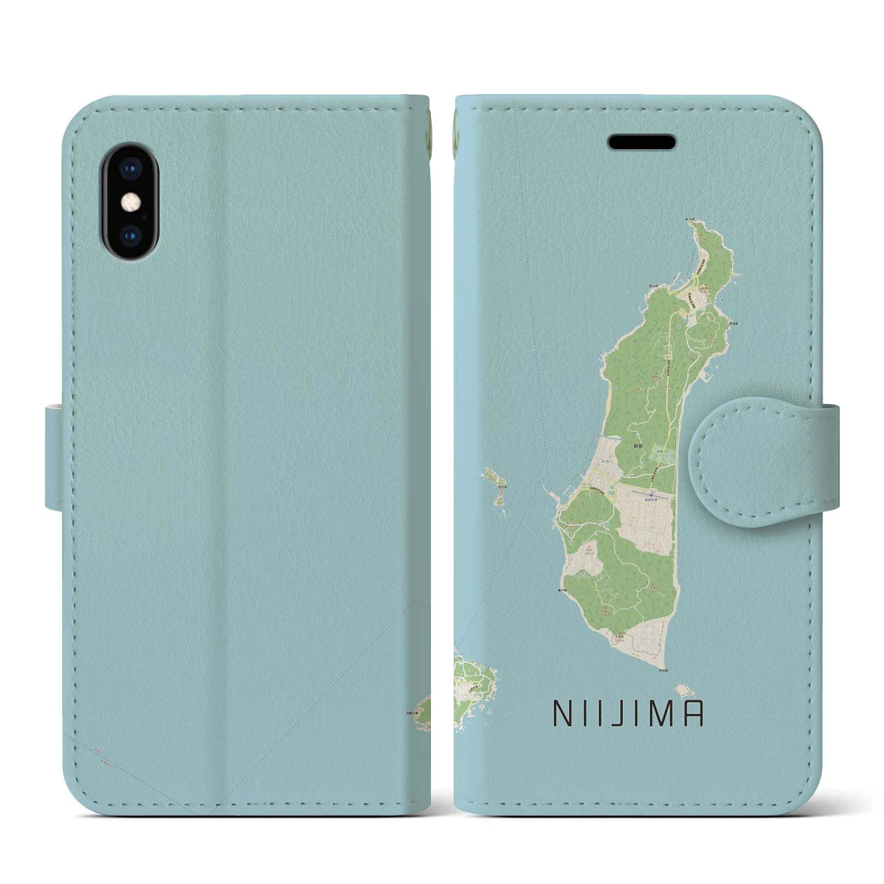 【新島(東京都)】地図柄iPhoneケース(手帳タイプ)ナチュラル・iPhone XS / X 用