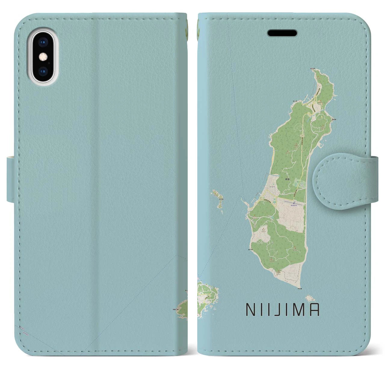 【新島(東京都)】地図柄iPhoneケース(手帳タイプ)ナチュラル・iPhone XS Max 用