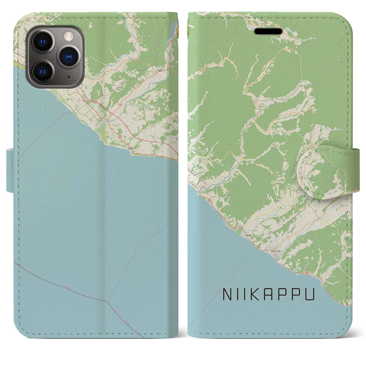 【新冠(北海道)】地図柄iPhoneケース(手帳タイプ)ナチュラル・iPhone 11 Pro Max 用