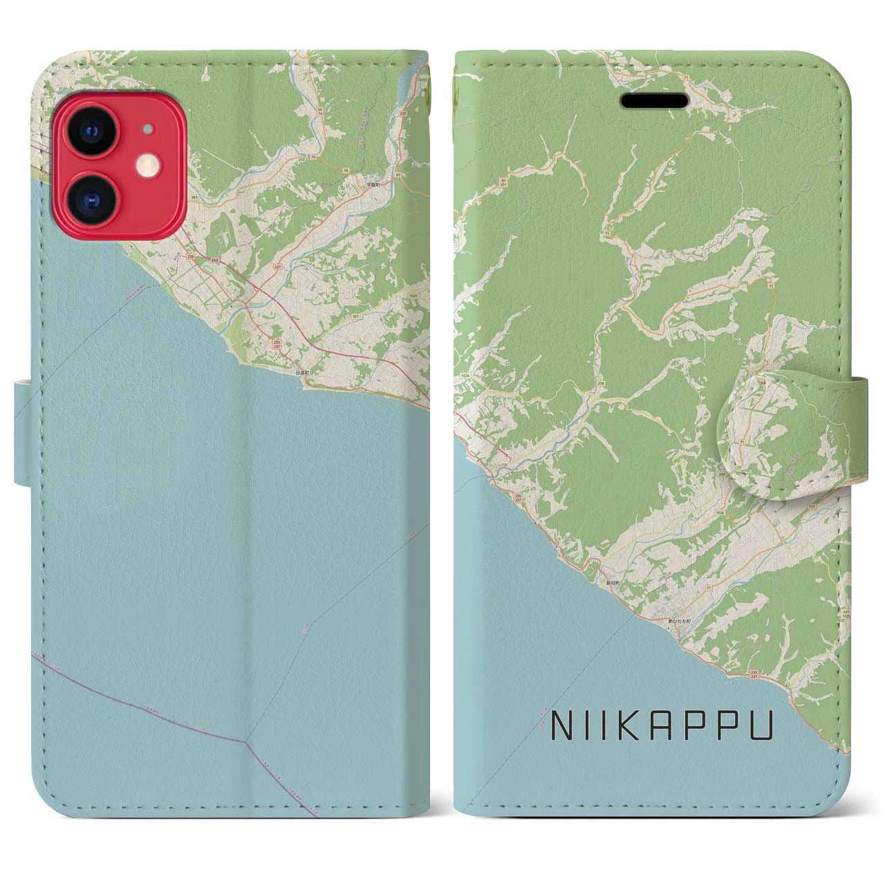 【新冠(北海道)】地図柄iPhoneケース(手帳タイプ)ナチュラル・iPhone 11 用