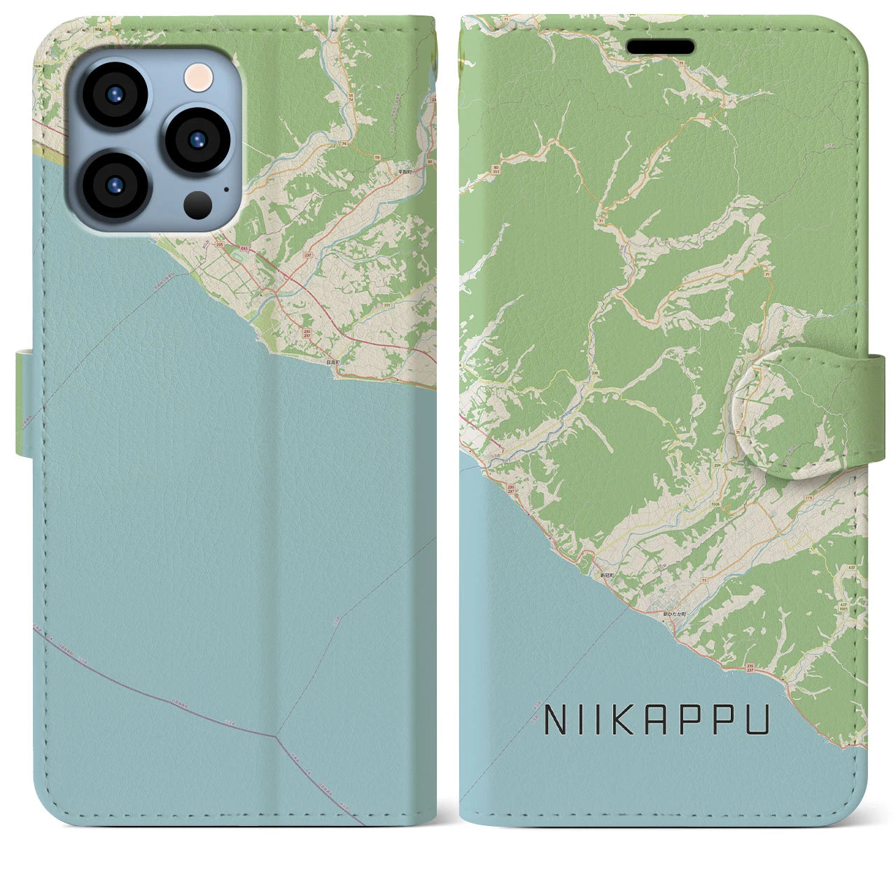 【新冠(北海道)】地図柄iPhoneケース(手帳タイプ)ナチュラル・iPhone 13 Pro Max 用