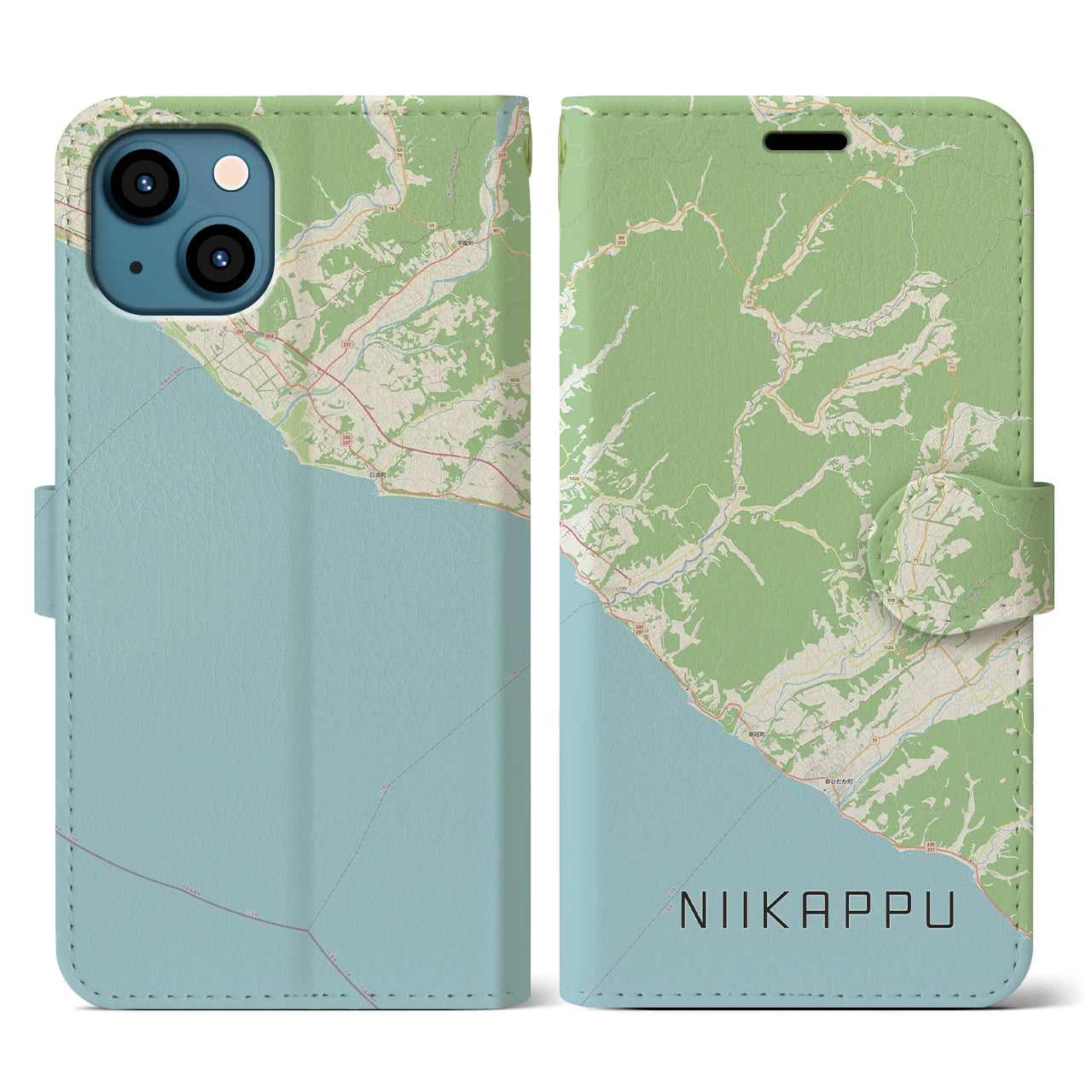 【新冠(北海道)】地図柄iPhoneケース(手帳タイプ)ナチュラル・iPhone 13 用