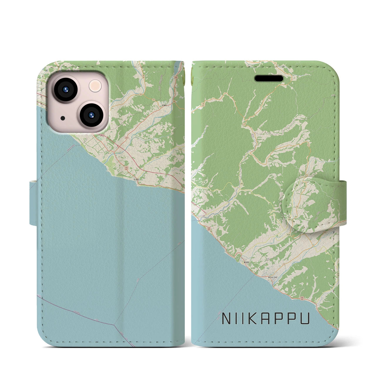 【新冠(北海道)】地図柄iPhoneケース(手帳タイプ)ナチュラル・iPhone 13 mini 用