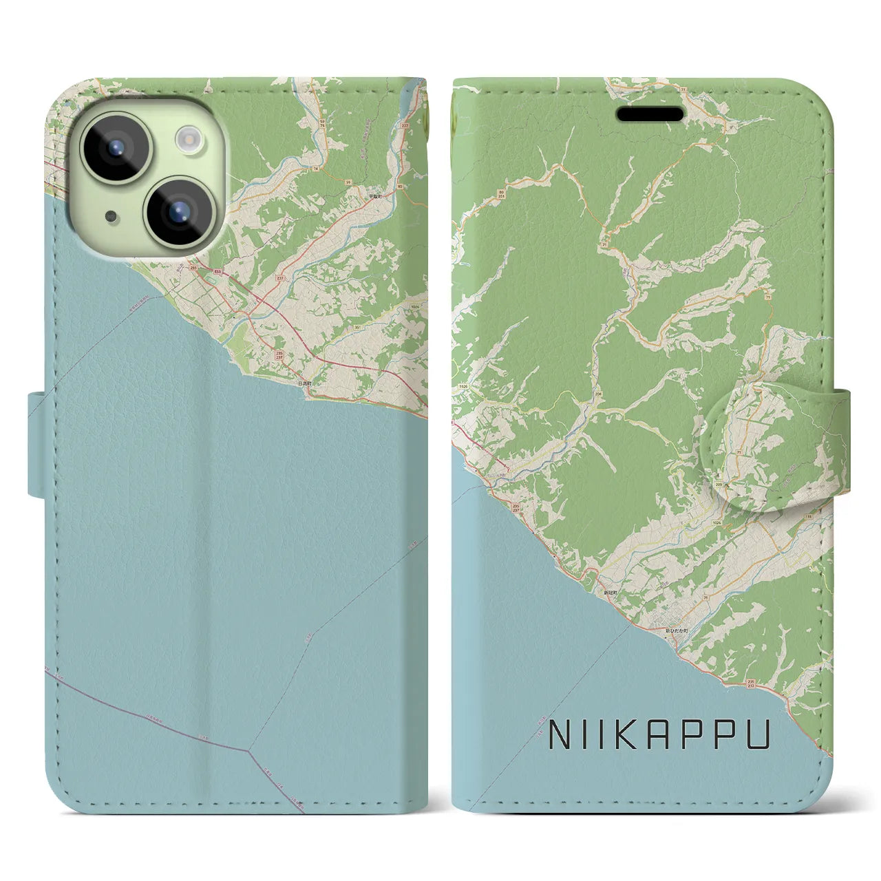 【新冠(北海道)】地図柄iPhoneケース(手帳タイプ)ナチュラル・iPhone 15 用