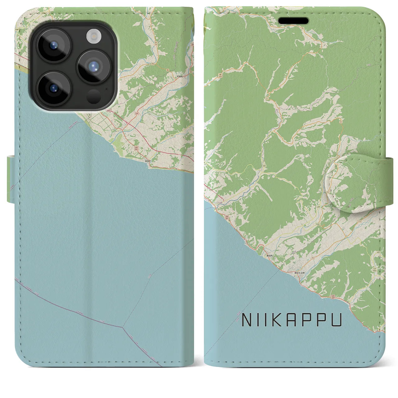 【新冠(北海道)】地図柄iPhoneケース(手帳タイプ)ナチュラル・iPhone 15 Pro Max 用