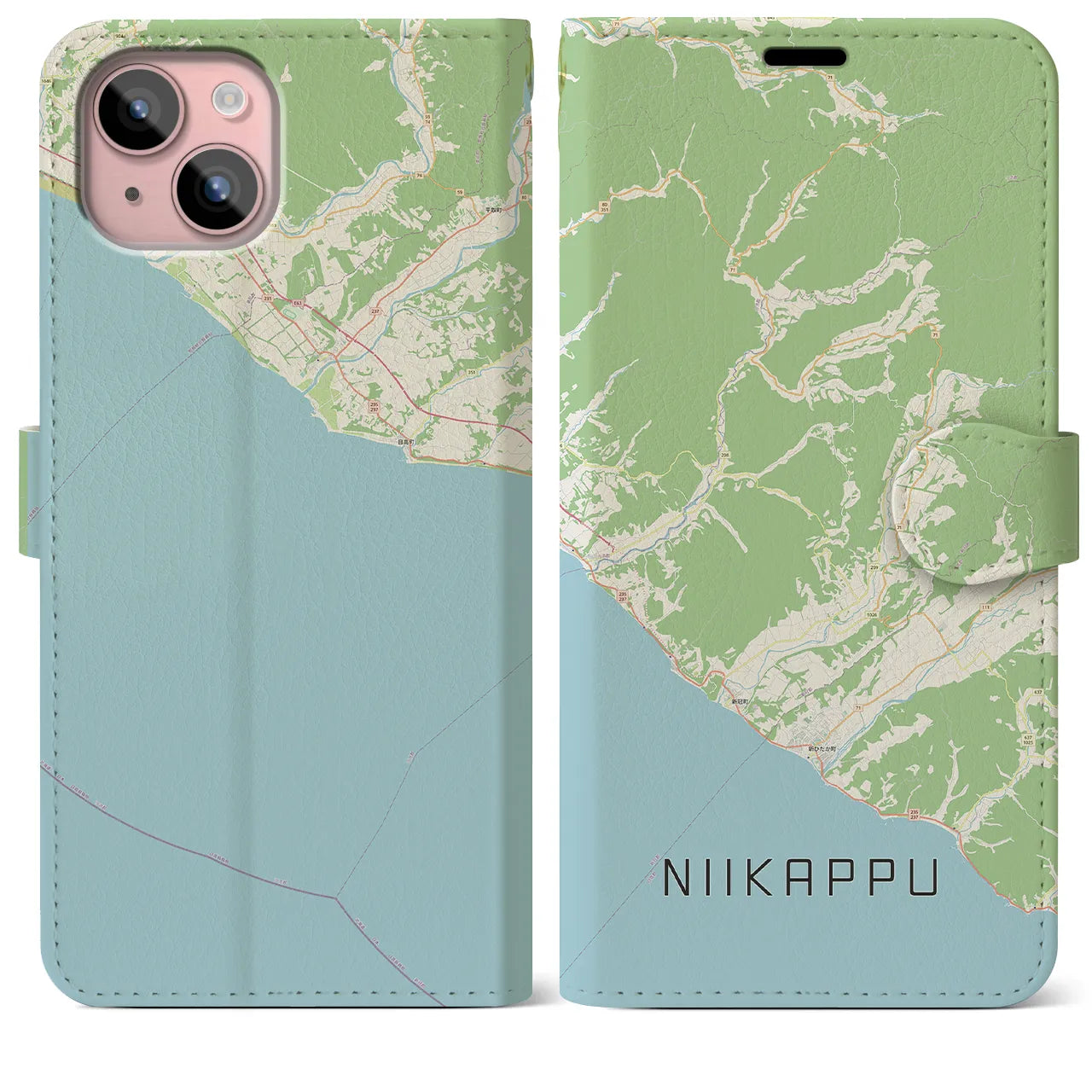 【新冠(北海道)】地図柄iPhoneケース(手帳タイプ)ナチュラル・iPhone 15 Plus 用
