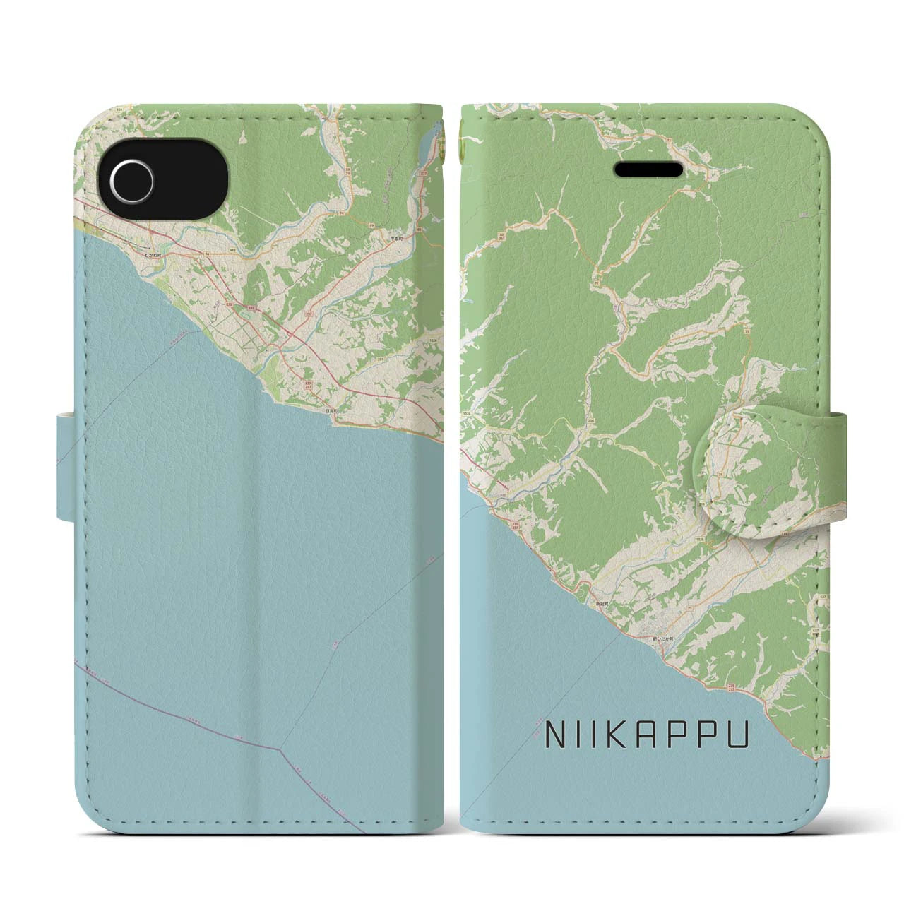 【新冠(北海道)】地図柄iPhoneケース(手帳タイプ)ナチュラル・iPhone SE(第3 / 第2世代) / 8 / 7 / 6s / 6 用