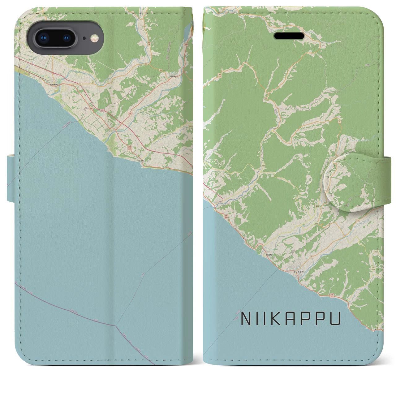 【新冠(北海道)】地図柄iPhoneケース(手帳タイプ)ナチュラル・iPhone 8Plus /7Plus / 6sPlus / 6Plus 用