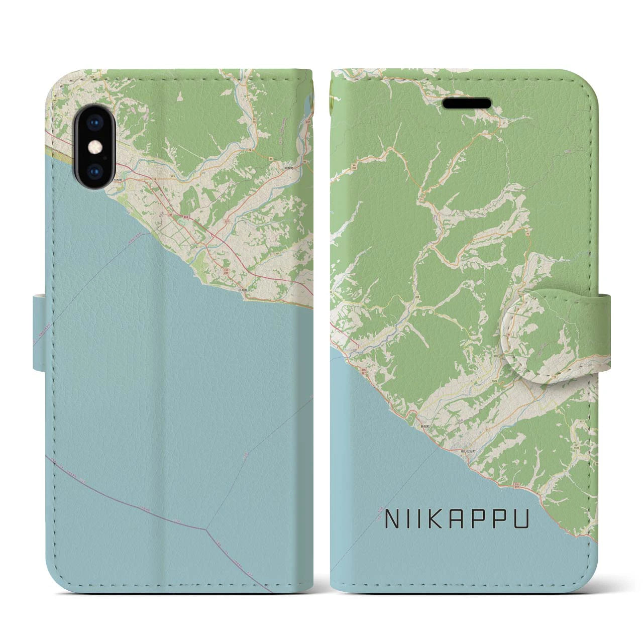 【新冠(北海道)】地図柄iPhoneケース(手帳タイプ)ナチュラル・iPhone XS / X 用