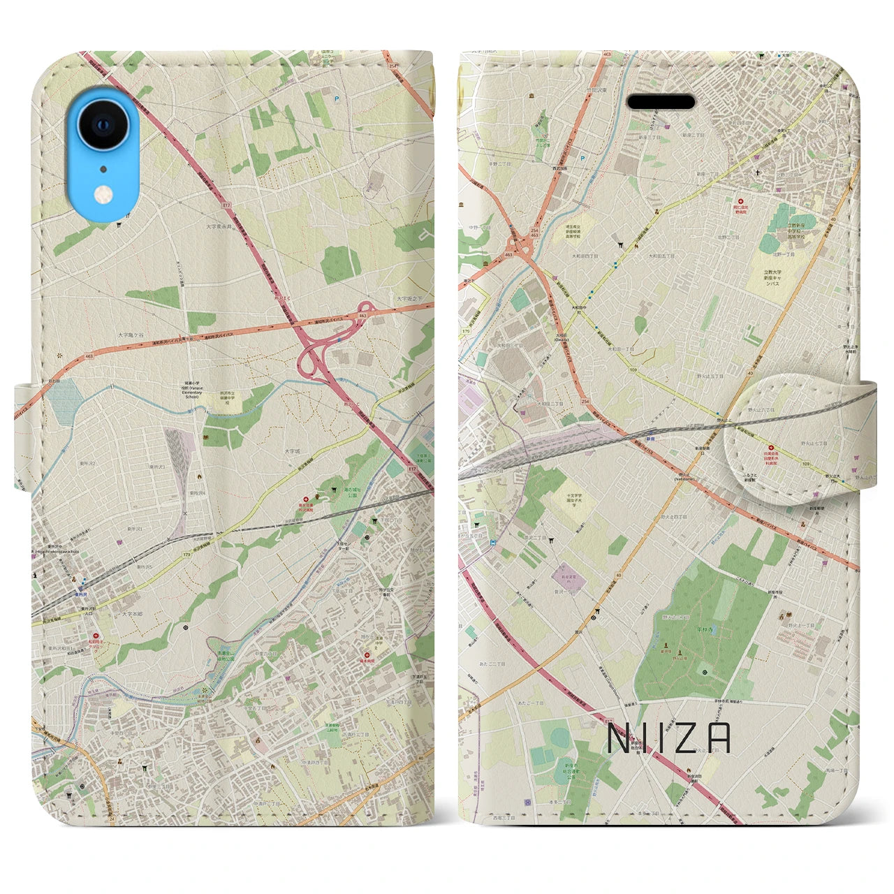 【新座(埼玉県)】地図柄iPhoneケース(手帳タイプ)ナチュラル・iPhone XR 用