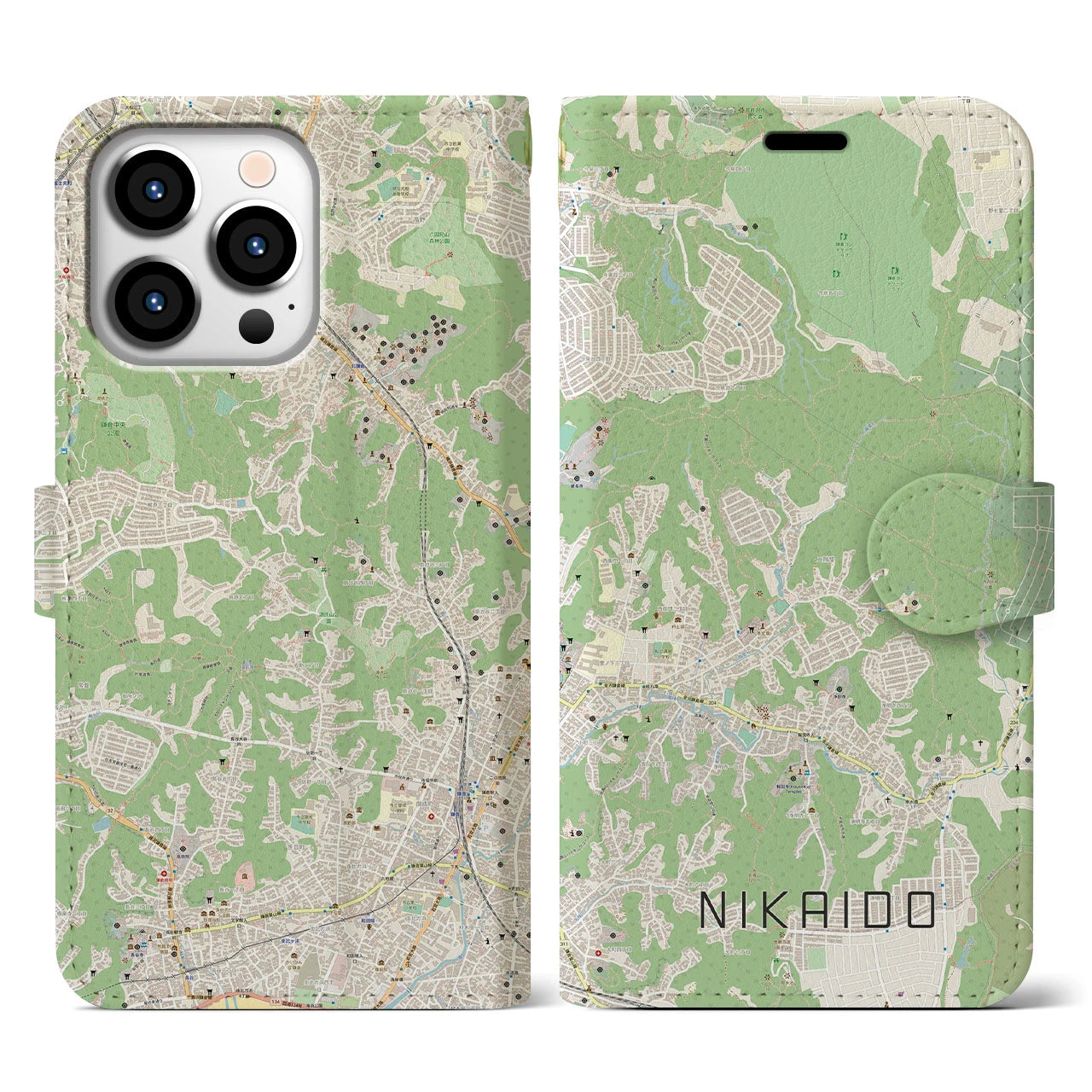 【二階堂(神奈川県)】地図柄iPhoneケース(手帳タイプ)ナチュラル・iPhone 13 Pro 用