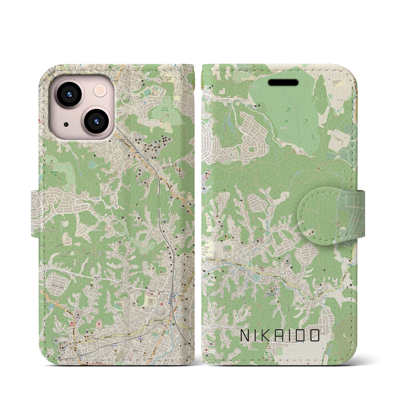 【二階堂(神奈川県)】地図柄iPhoneケース(手帳タイプ)ナチュラル・iPhone 13 mini 用