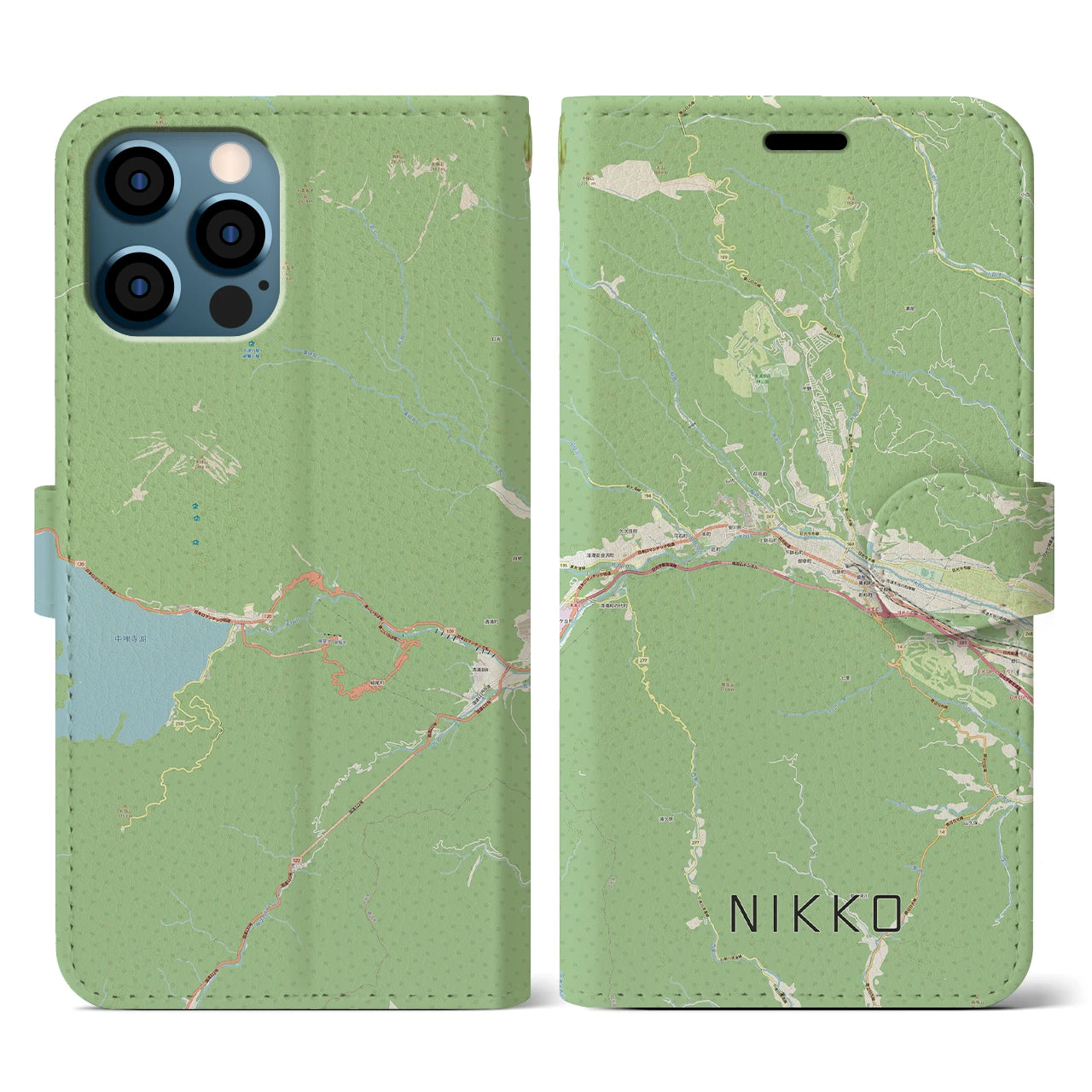 【日光(栃木県)】地図柄iPhoneケース(手帳タイプ)ナチュラル・iPhone 12 / 12 Pro 用