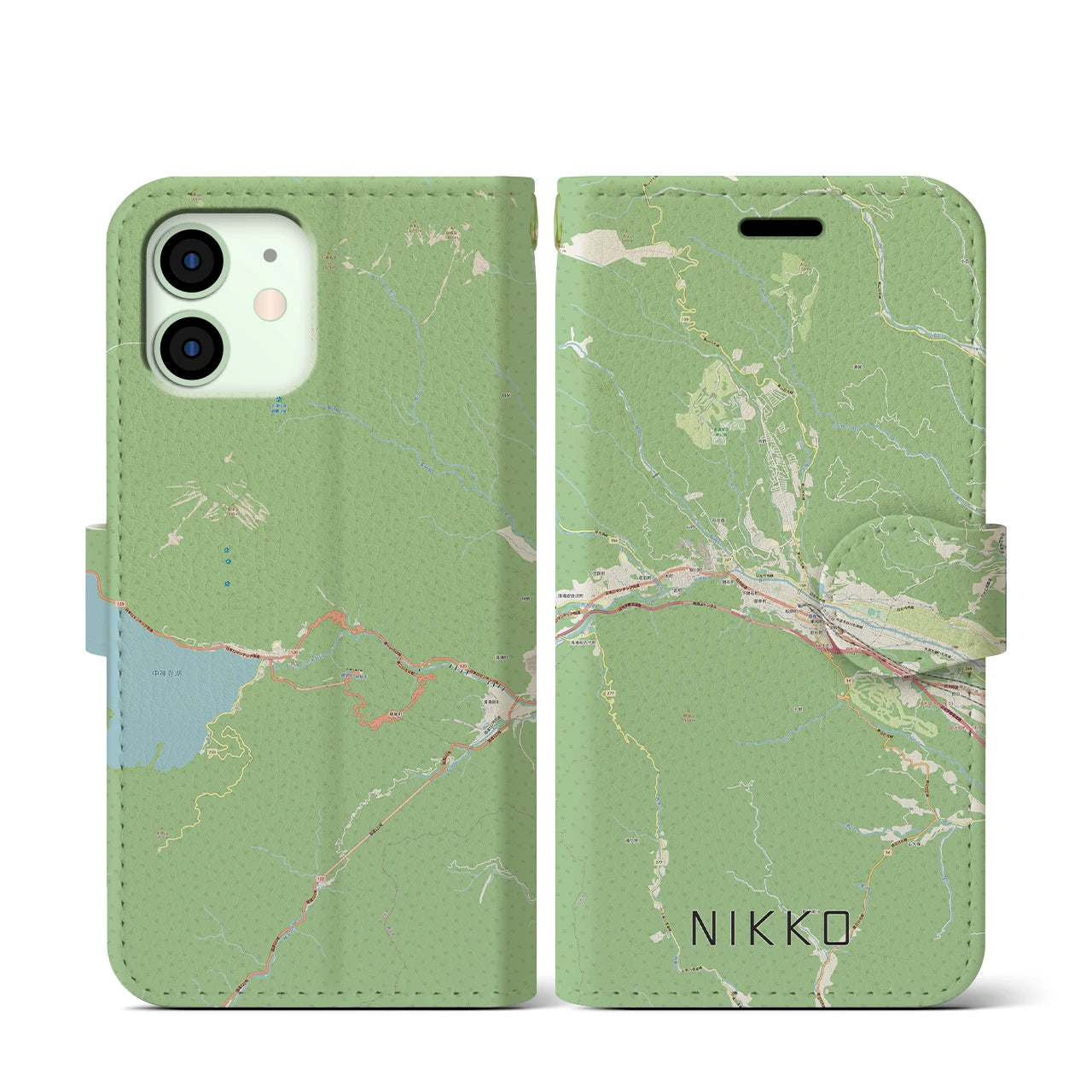 【日光(栃木県)】地図柄iPhoneケース(手帳タイプ)ナチュラル・iPhone 12 mini 用