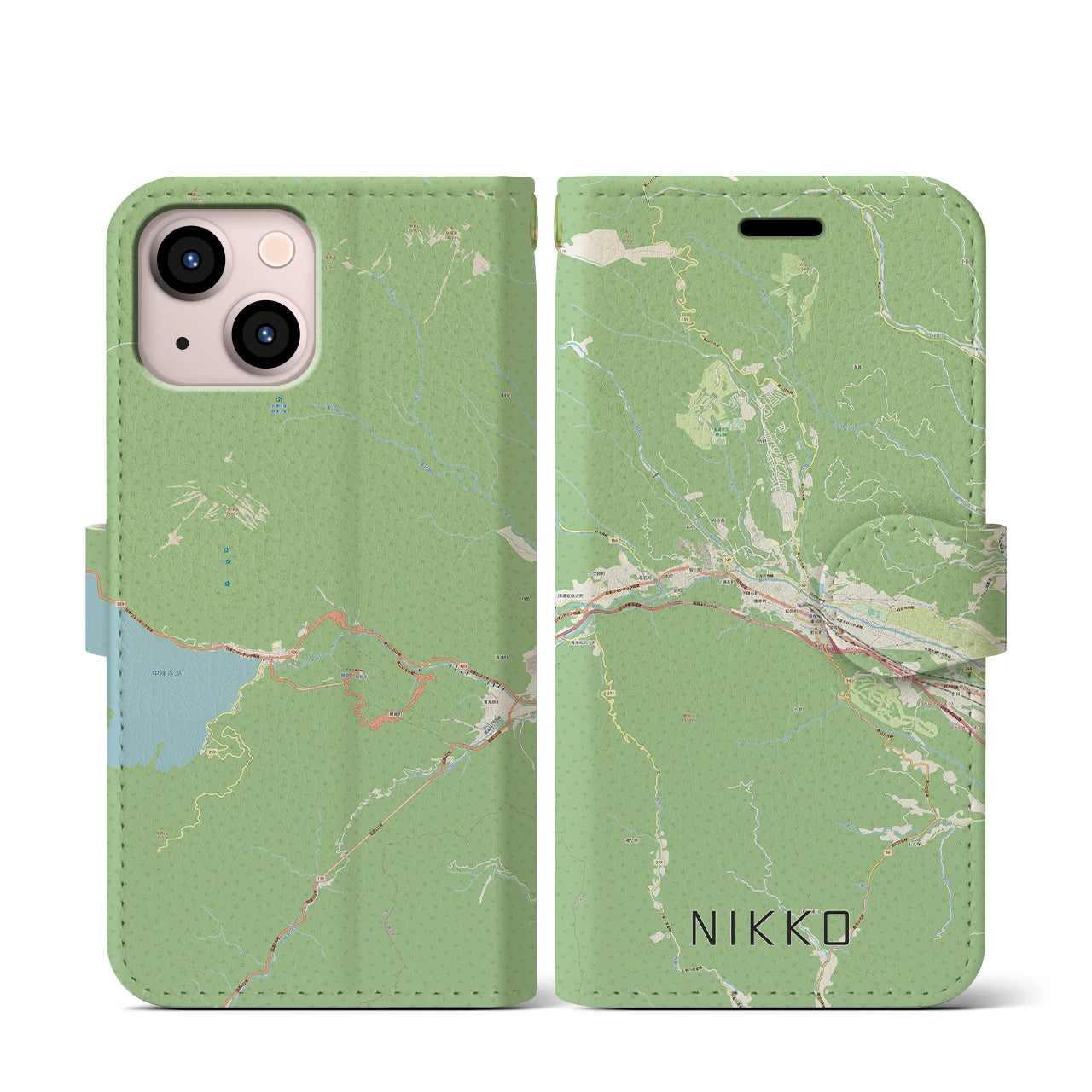【日光(栃木県)】地図柄iPhoneケース(手帳タイプ)ナチュラル・iPhone 13 mini 用