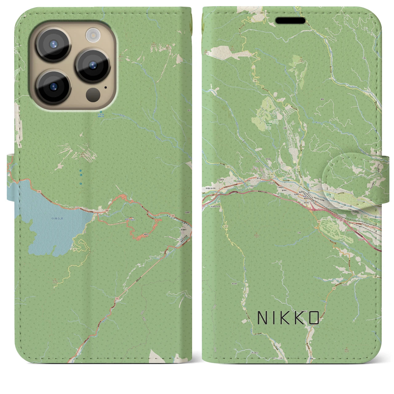 【日光(栃木県)】地図柄iPhoneケース(手帳タイプ)ナチュラル・iPhone 14 Pro Max 用