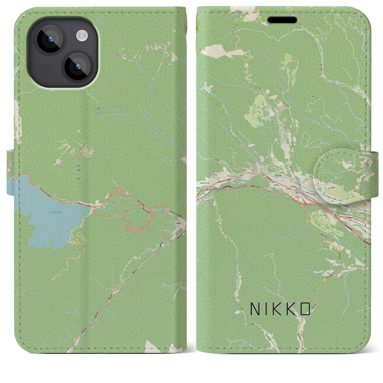 【日光(栃木県)】地図柄iPhoneケース(手帳タイプ)ナチュラル・iPhone 14 Plus 用