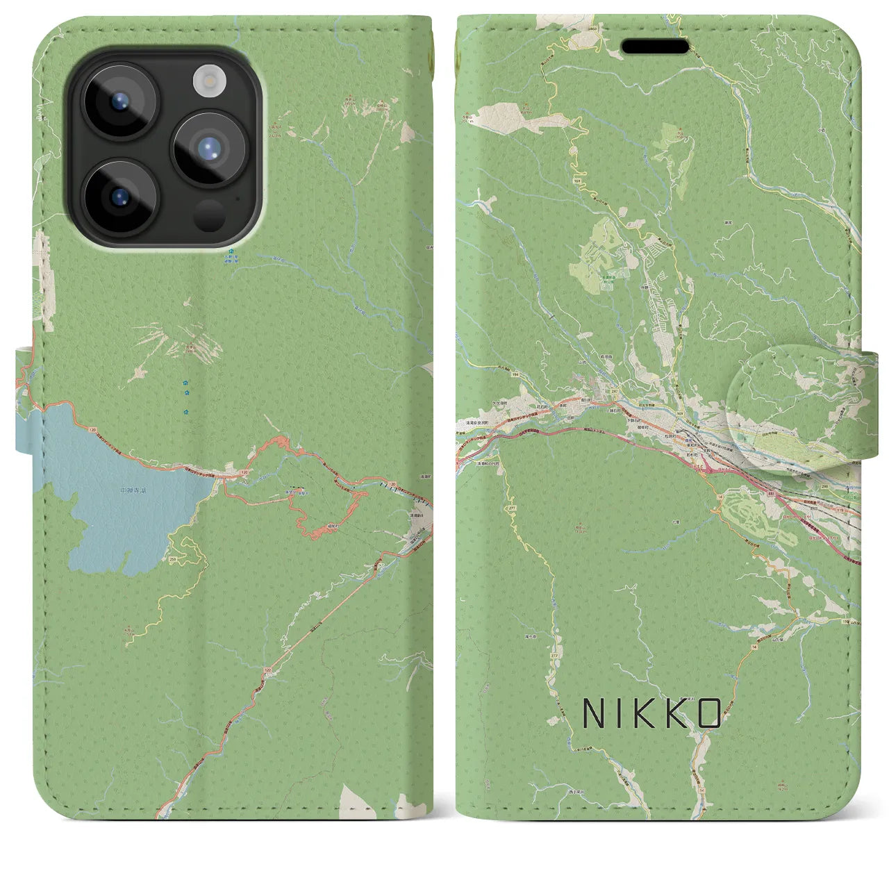 【日光(栃木県)】地図柄iPhoneケース(手帳タイプ)ナチュラル・iPhone 15 Pro Max 用