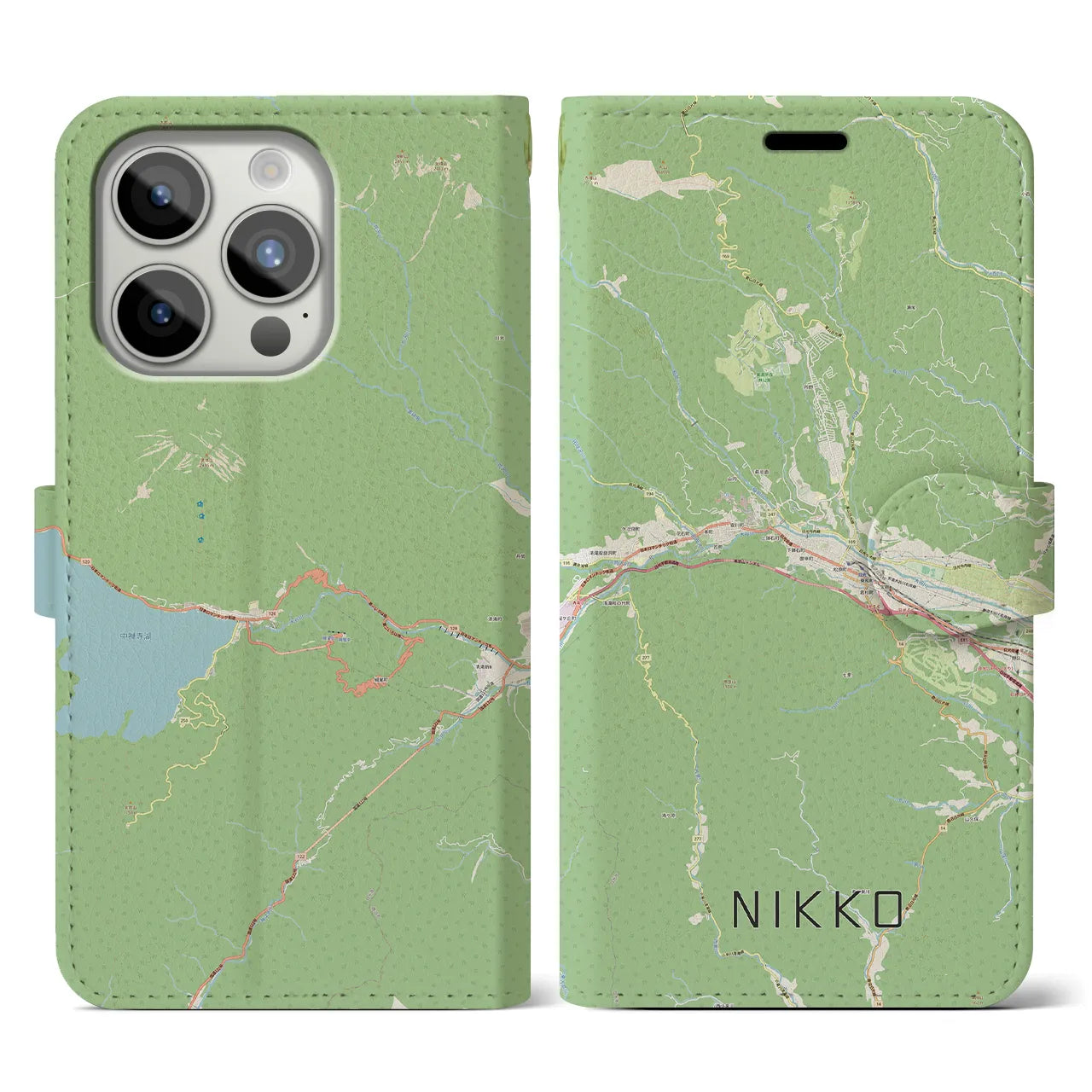 【日光(栃木県)】地図柄iPhoneケース(手帳タイプ)ナチュラル・iPhone 15 Pro 用