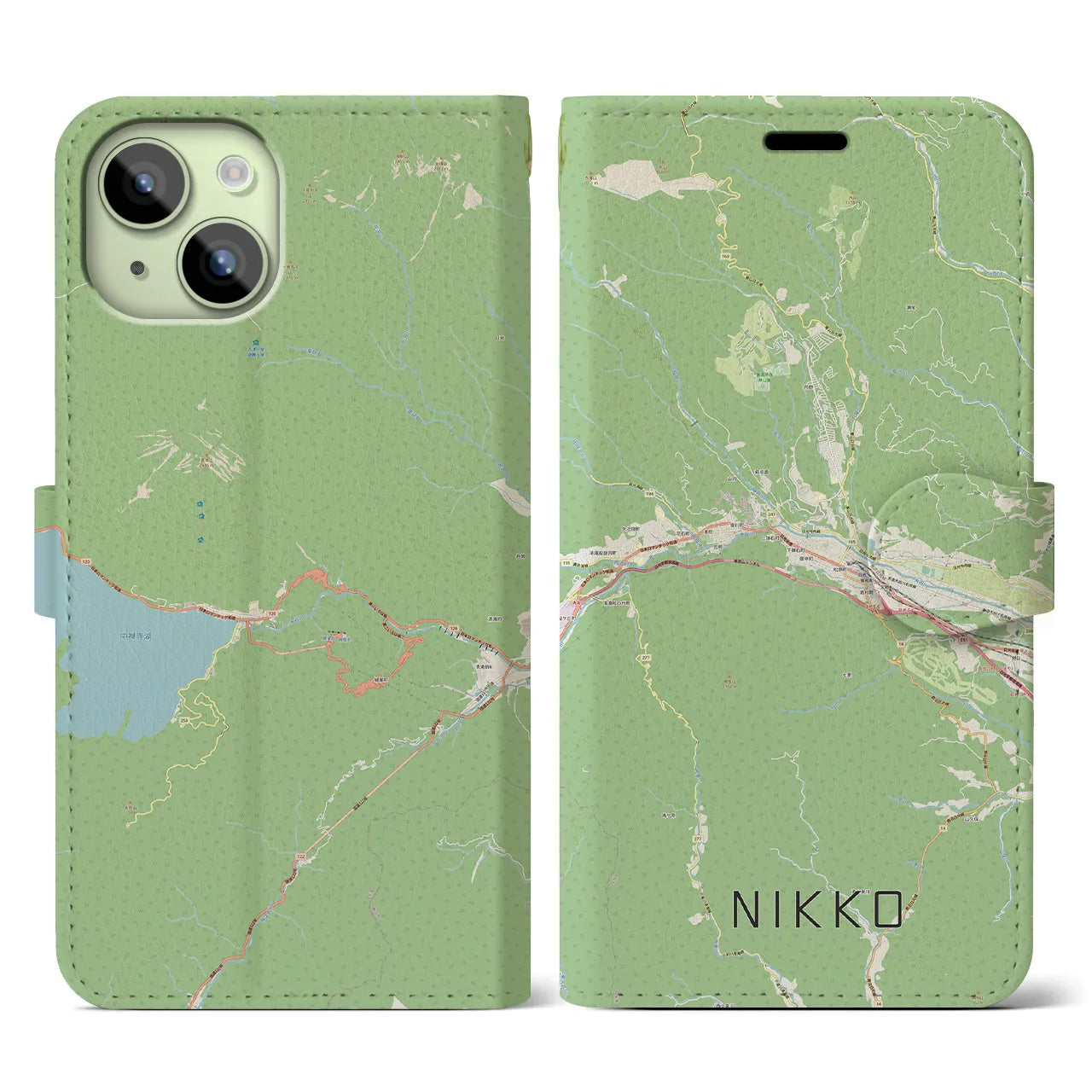 【日光(栃木県)】地図柄iPhoneケース(手帳タイプ)ナチュラル・iPhone 15 用
