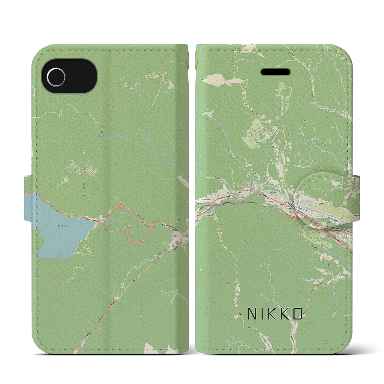 【日光(栃木県)】地図柄iPhoneケース(手帳タイプ)ナチュラル・iPhone SE(第3 / 第2世代) / 8 / 7 / 6s / 6 用