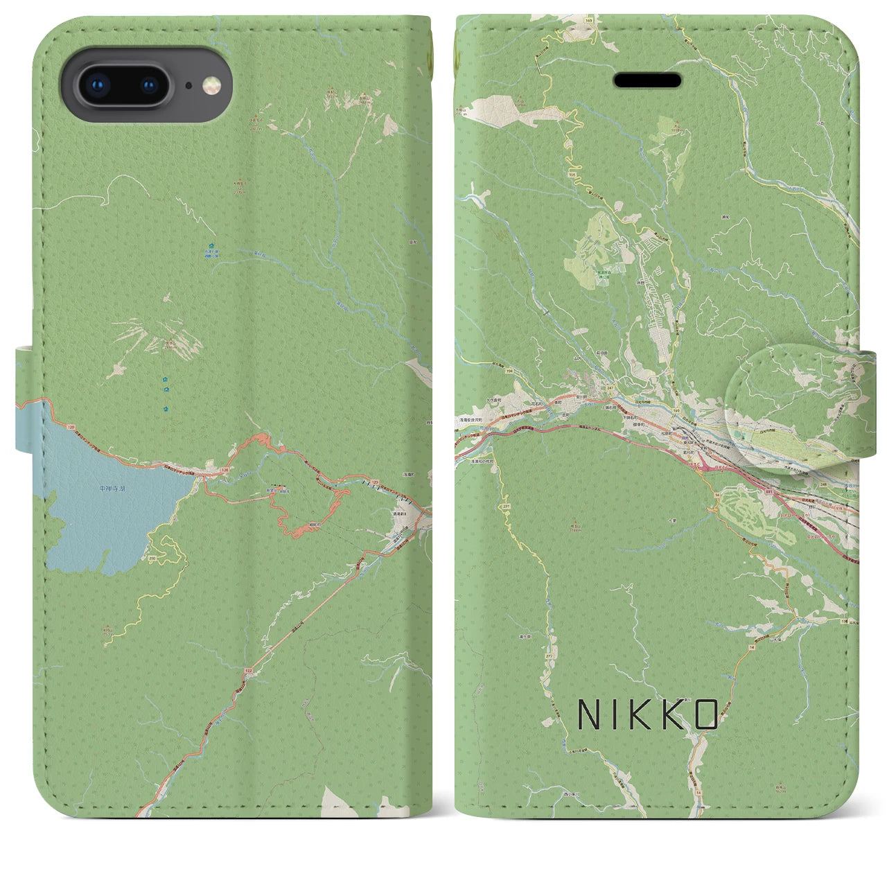 【日光(栃木県)】地図柄iPhoneケース(手帳タイプ)ナチュラル・iPhone 8Plus /7Plus / 6sPlus / 6Plus 用