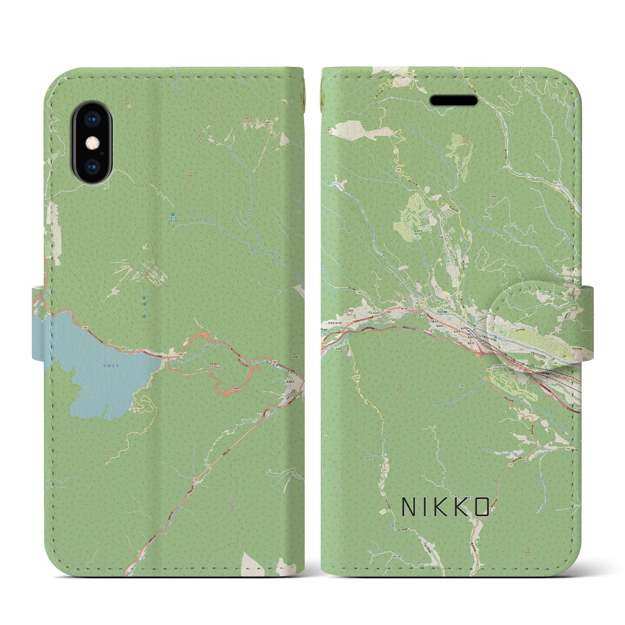 【日光(栃木県)】地図柄iPhoneケース(手帳タイプ)ナチュラル・iPhone XS / X 用