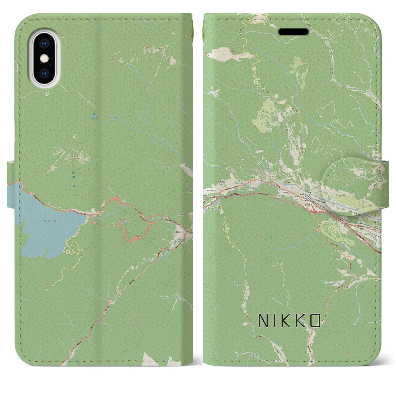 【日光(栃木県)】地図柄iPhoneケース(手帳タイプ)ナチュラル・iPhone XS Max 用