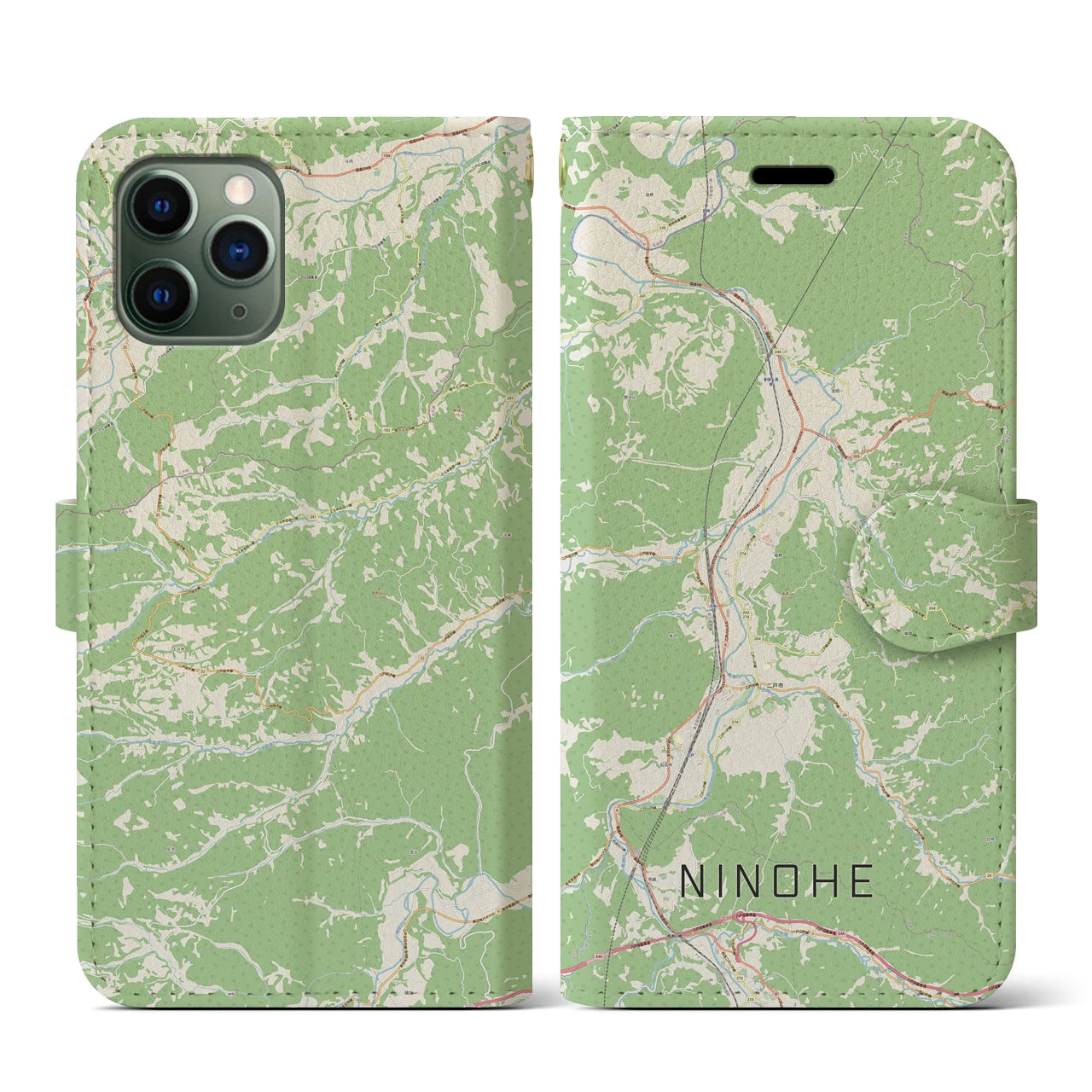 【二戸(岩手県)】地図柄iPhoneケース(手帳タイプ)ナチュラル・iPhone 11 Pro 用