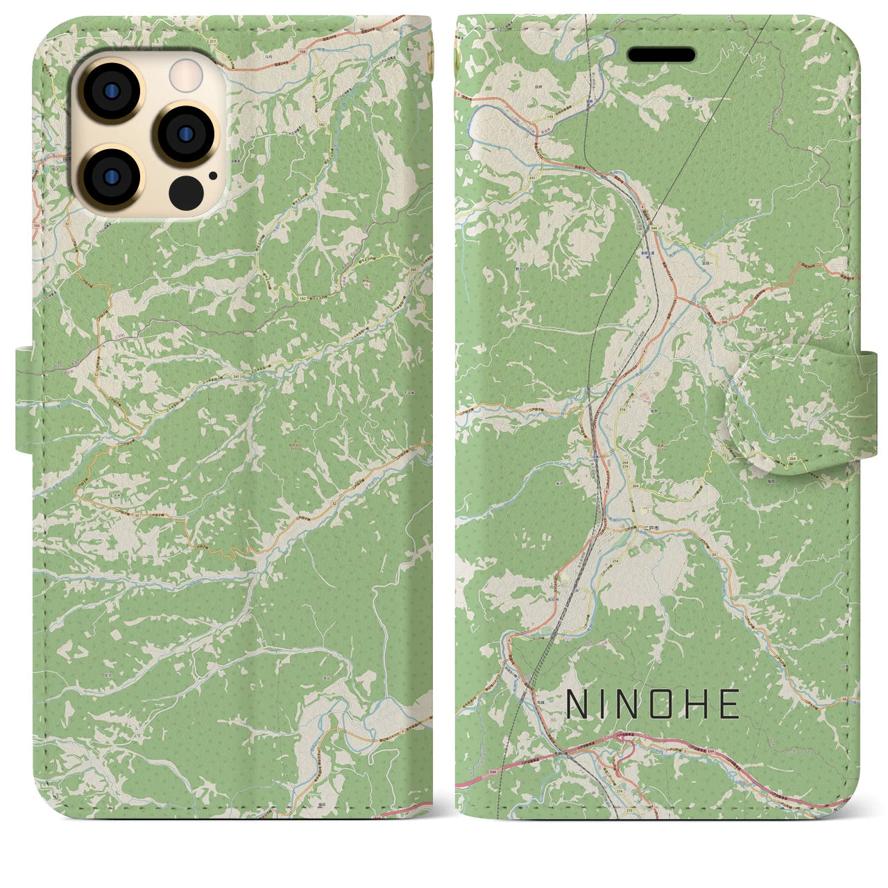 【二戸(岩手県)】地図柄iPhoneケース(手帳タイプ)ナチュラル・iPhone 12 Pro Max 用