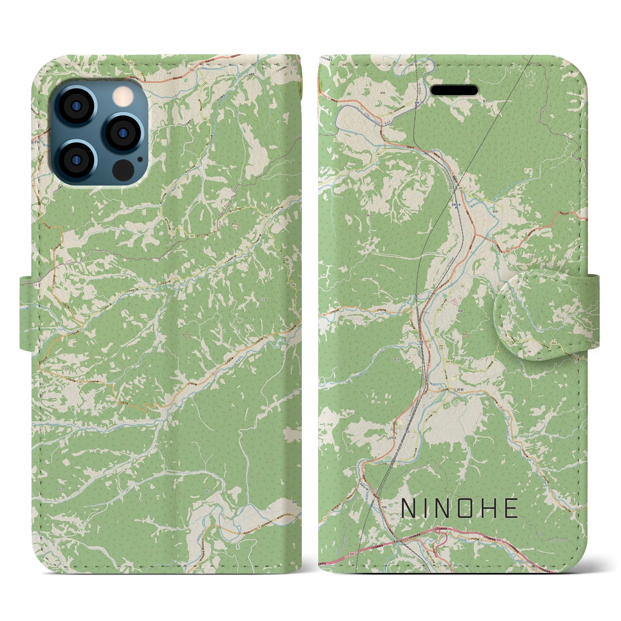 【二戸(岩手県)】地図柄iPhoneケース(手帳タイプ)ナチュラル・iPhone 12 / 12 Pro 用