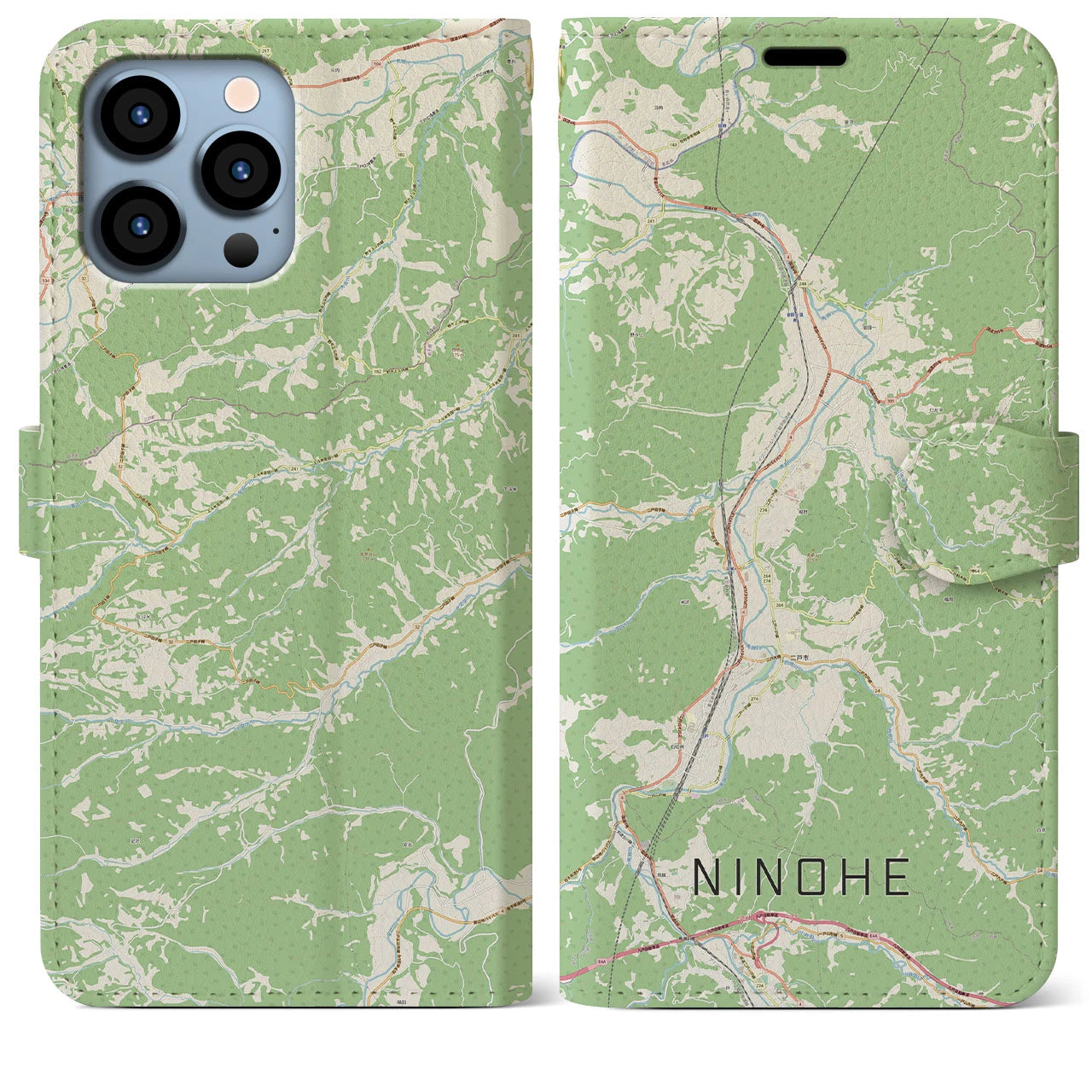 【二戸(岩手県)】地図柄iPhoneケース(手帳タイプ)ナチュラル・iPhone 13 Pro Max 用
