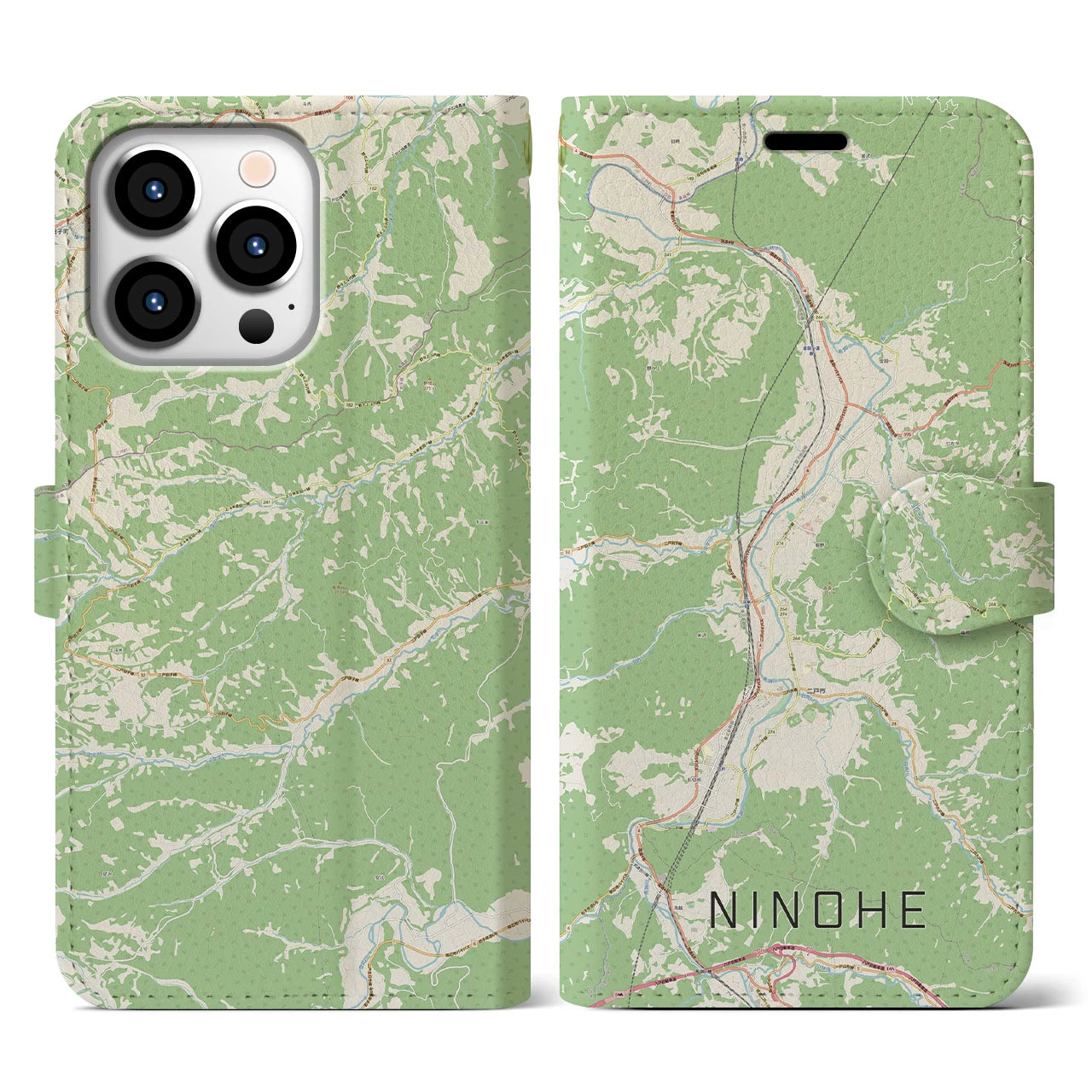【二戸(岩手県)】地図柄iPhoneケース(手帳タイプ)ナチュラル・iPhone 13 Pro 用