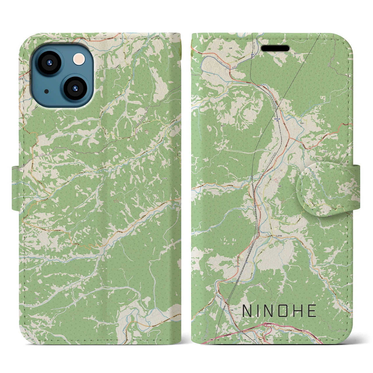 【二戸(岩手県)】地図柄iPhoneケース(手帳タイプ)ナチュラル・iPhone 13 用