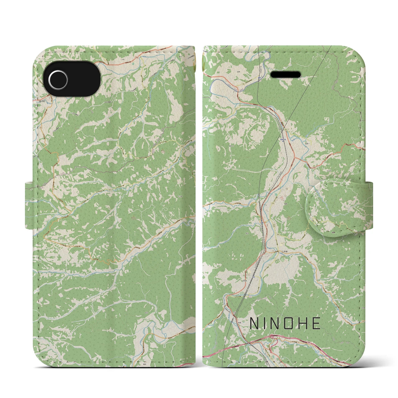 【二戸(岩手県)】地図柄iPhoneケース(手帳タイプ)ナチュラル・iPhone SE(第3 / 第2世代) / 8 / 7 / 6s / 6 用