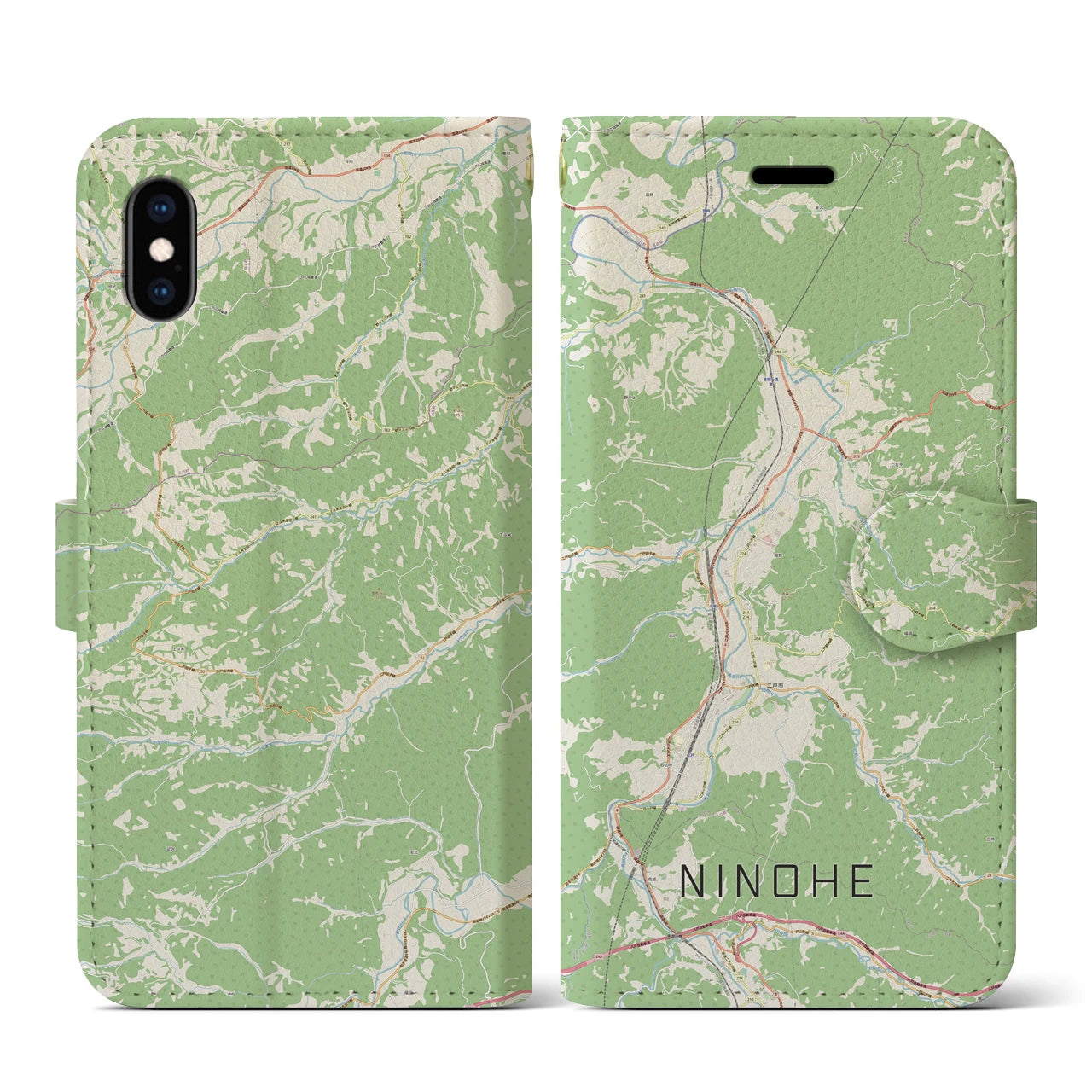 【二戸(岩手県)】地図柄iPhoneケース(手帳タイプ)ナチュラル・iPhone XS / X 用