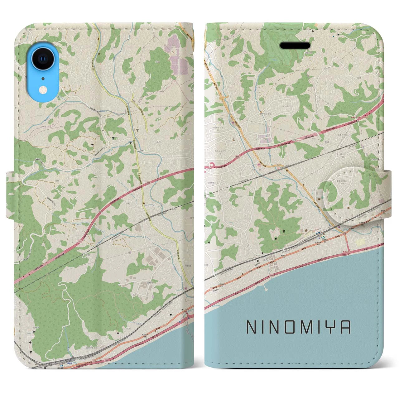 【二宮(神奈川県)】地図柄iPhoneケース(手帳タイプ)ナチュラル・iPhone XR 用