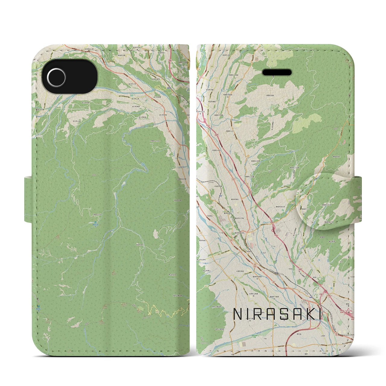 【韮崎(山梨県)】地図柄iPhoneケース(手帳タイプ)ナチュラル・iPhone SE(第3 / 第2世代) / 8 / 7 / 6s / 6 用