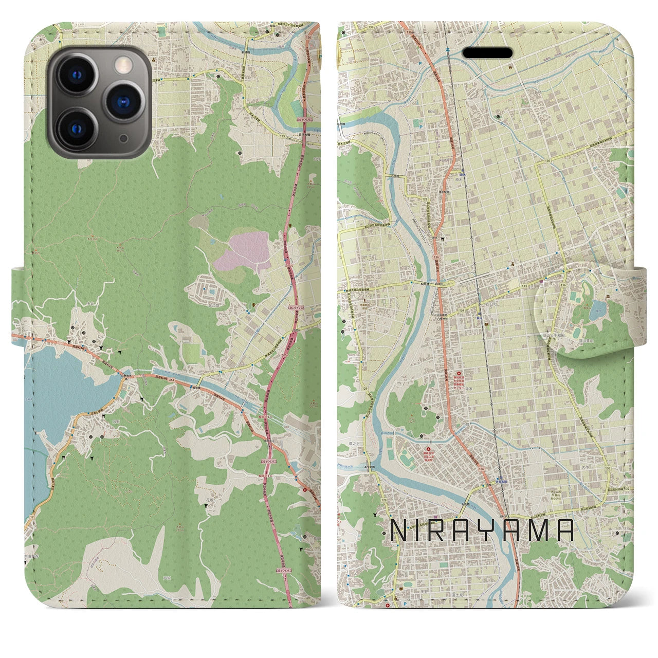 【韮山(静岡県)】地図柄iPhoneケース(手帳タイプ)ナチュラル・iPhone 11 Pro Max 用