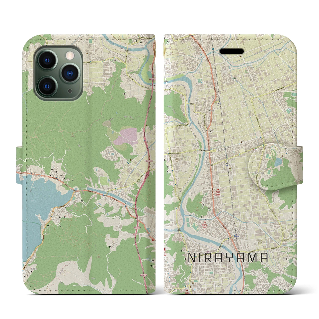 【韮山(静岡県)】地図柄iPhoneケース(手帳タイプ)ナチュラル・iPhone 11 Pro 用