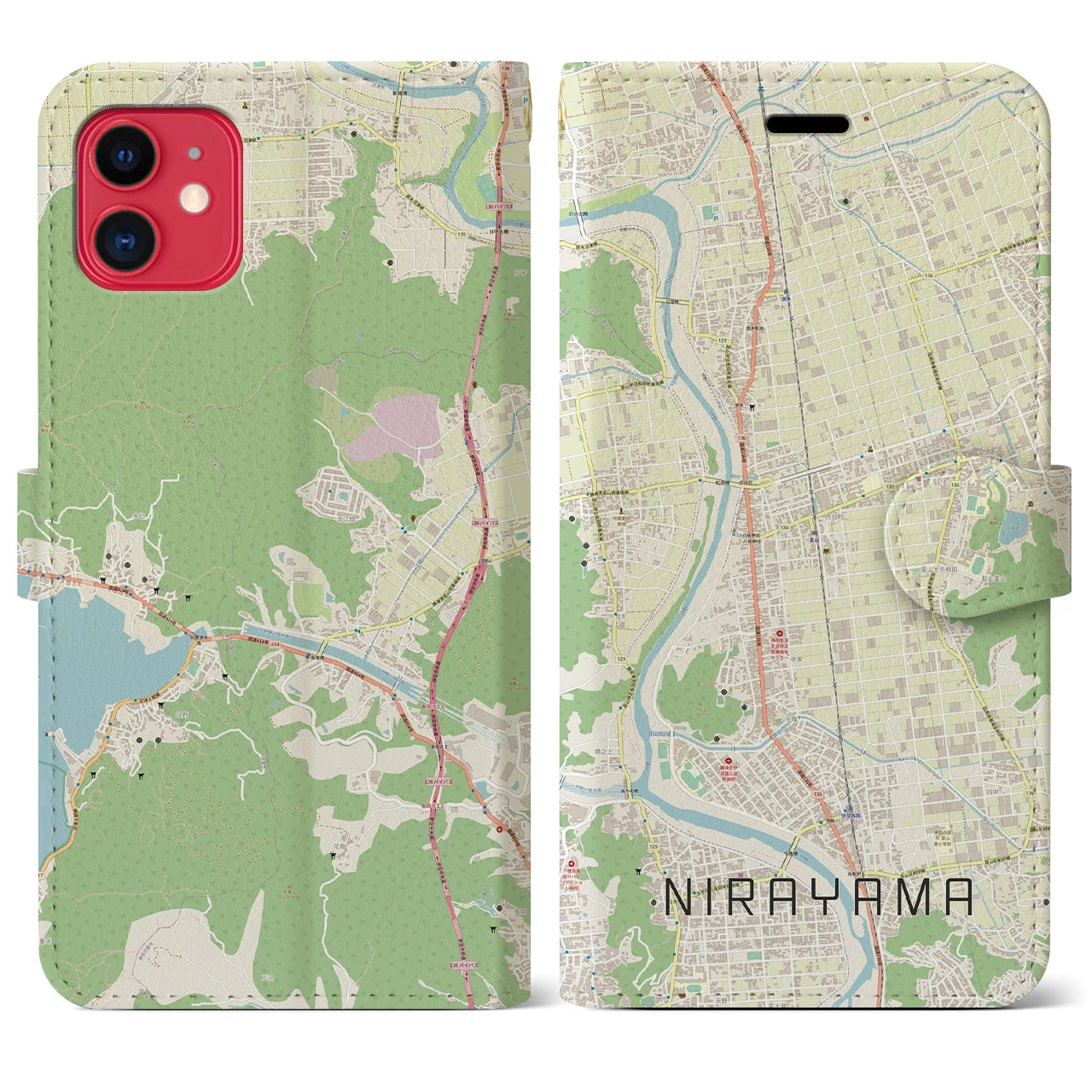 【韮山(静岡県)】地図柄iPhoneケース(手帳タイプ)ナチュラル・iPhone 11 用