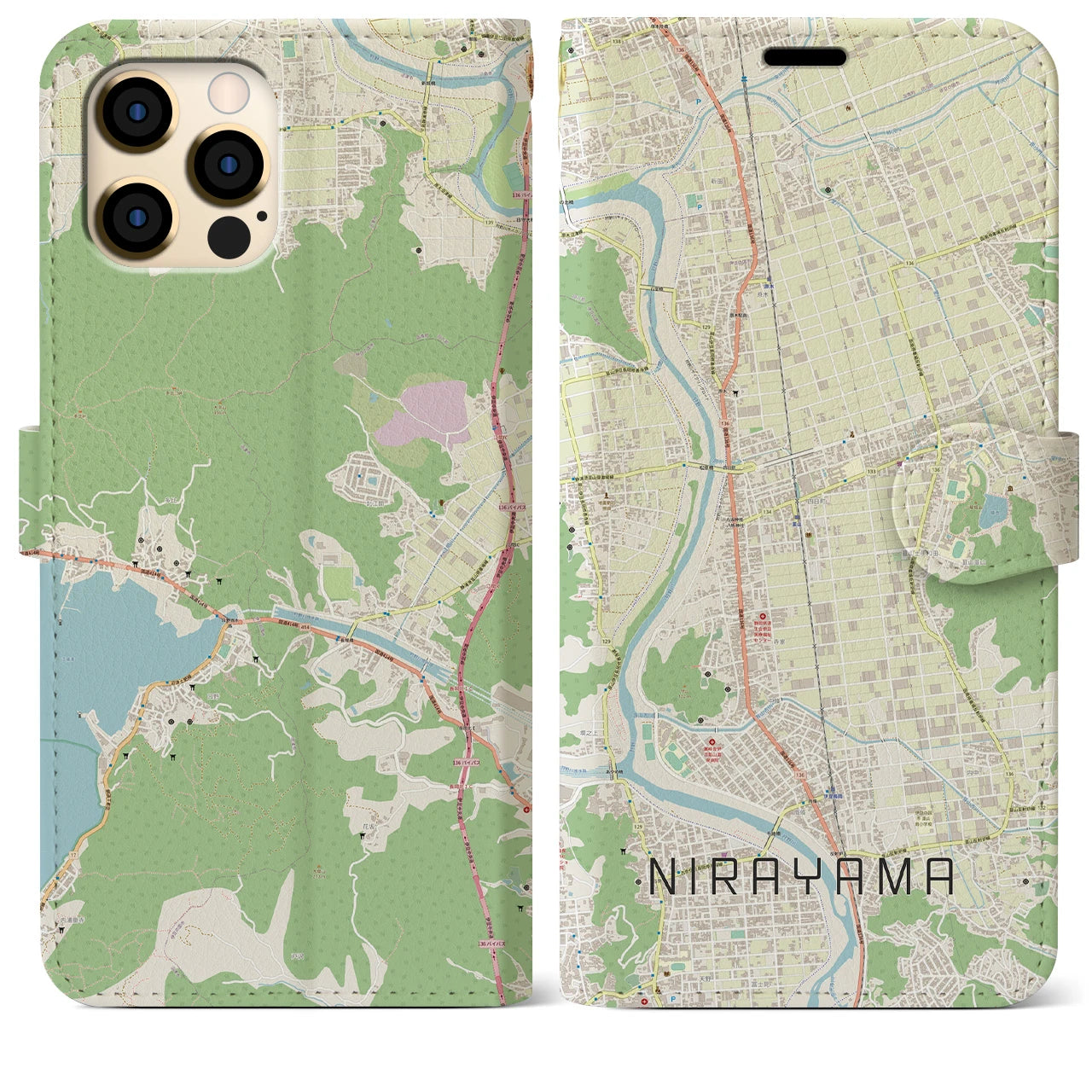 【韮山(静岡県)】地図柄iPhoneケース(手帳タイプ)ナチュラル・iPhone 12 Pro Max 用