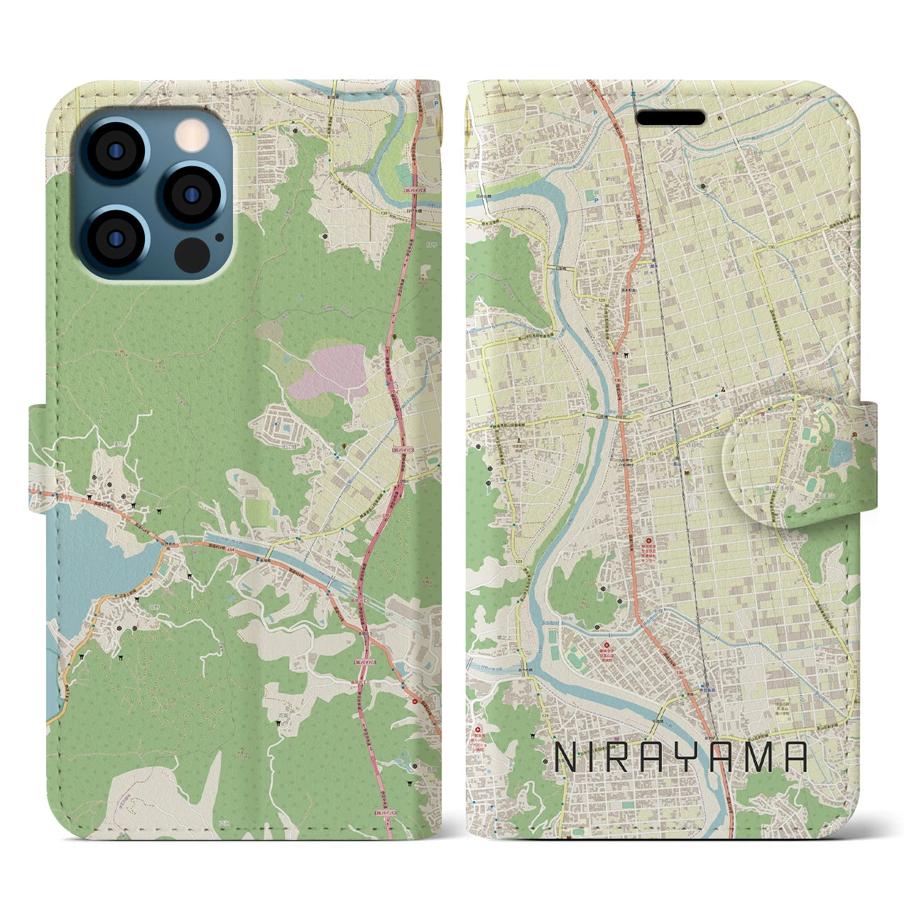 【韮山(静岡県)】地図柄iPhoneケース(手帳タイプ)ナチュラル・iPhone 12 / 12 Pro 用