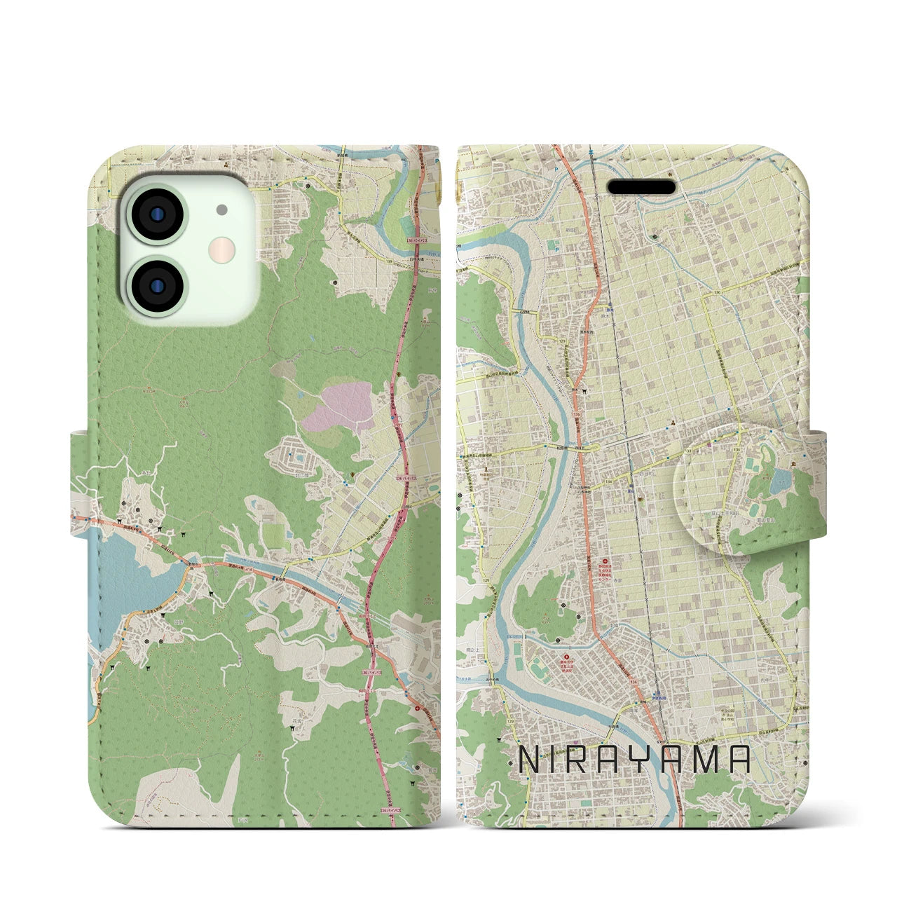 【韮山(静岡県)】地図柄iPhoneケース(手帳タイプ)ナチュラル・iPhone 12 mini 用