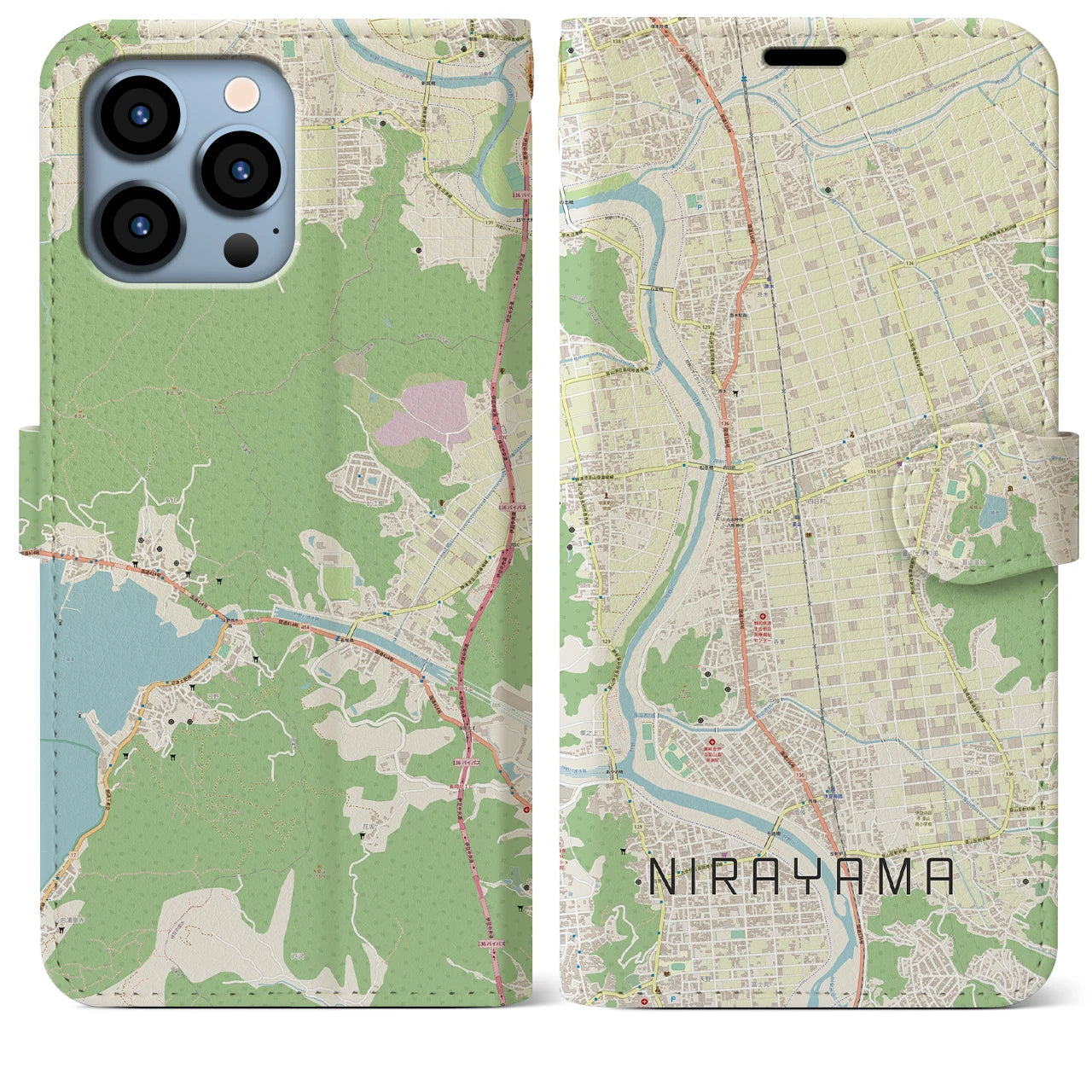 【韮山(静岡県)】地図柄iPhoneケース(手帳タイプ)ナチュラル・iPhone 13 Pro Max 用