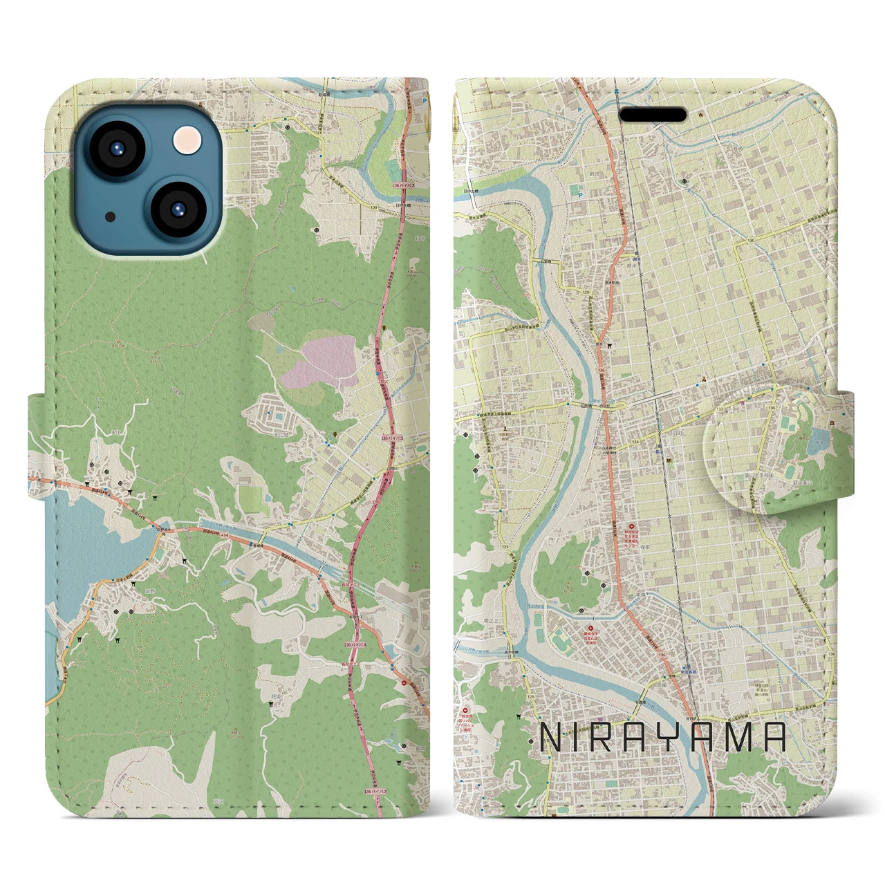 【韮山(静岡県)】地図柄iPhoneケース(手帳タイプ)ナチュラル・iPhone 13 用