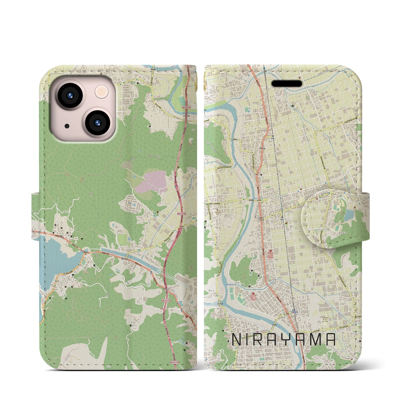 【韮山(静岡県)】地図柄iPhoneケース(手帳タイプ)ナチュラル・iPhone 13 mini 用